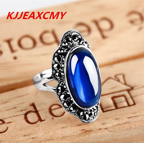 

KJJEAXCMY jewelry retro fashion personality exaggerated blue corundum gem ring finger temperament female old silversmith