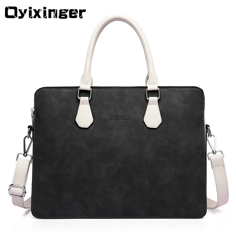 

Fashion Women's Leather Handbag Lady Shoulder Leather Bags Female Double-Deck Laptop Briefcase Women Office File Folder Work Bag