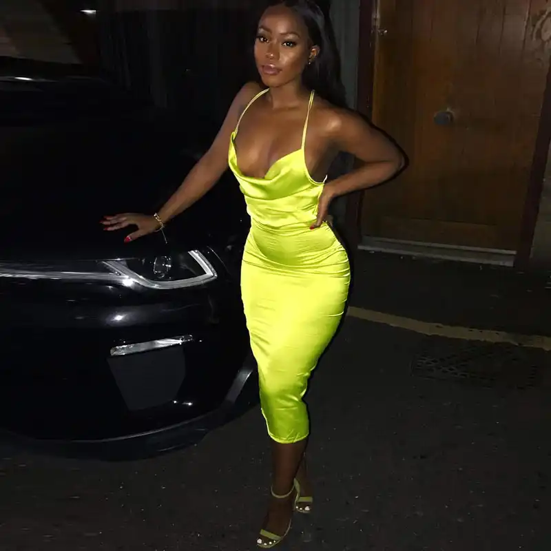 neon green satin dress