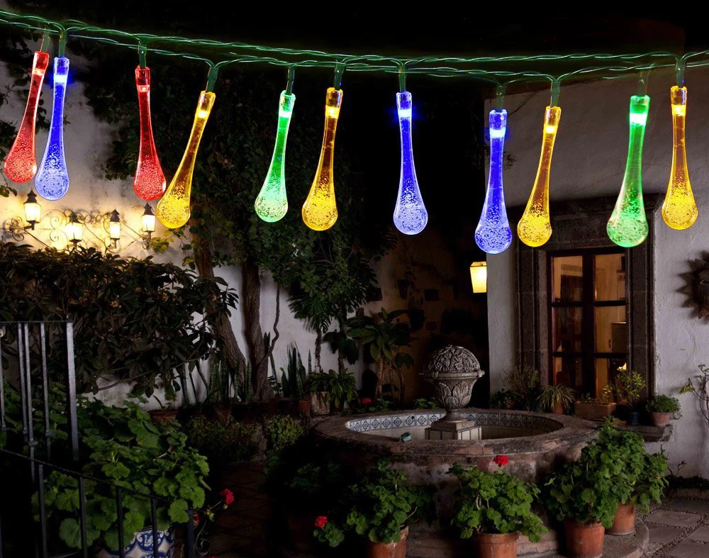 Новогодняя Рождественская Праздничная светящаяся гирлянда с солнечной батареей RGB цветной светодиодный светильник для капель воды Елочное украшение