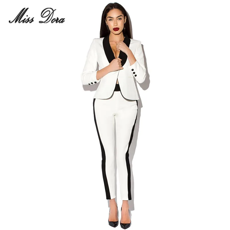 2016 new winter White Blazer Women Slim Blaser Double Breasted Design Blazer Feminino Female Suit Jacket & pants Women Work Wear