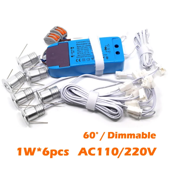 

1W*6pcs/set Dimmable LED Spotlights AC110V/ 220V Indoor Ceiling Spot Lighting CE RoHS Certified Mini luz del punto
