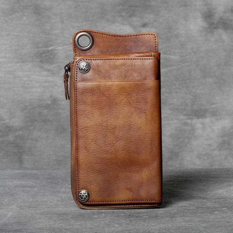 New handmade Cowhide men's wallets personality vintage cow leather youth purses casual long genuine | Багаж и сумки