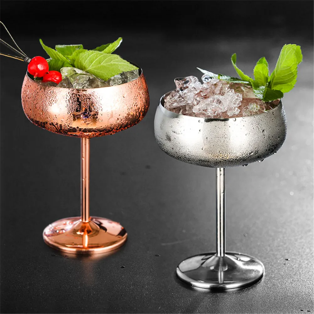 

Luxury304 Stainless Steel Cocktail Glass Silver Rose Cocktail Juice Drink Champagne Goblet Party Barware Kitchen Tools 1pcs