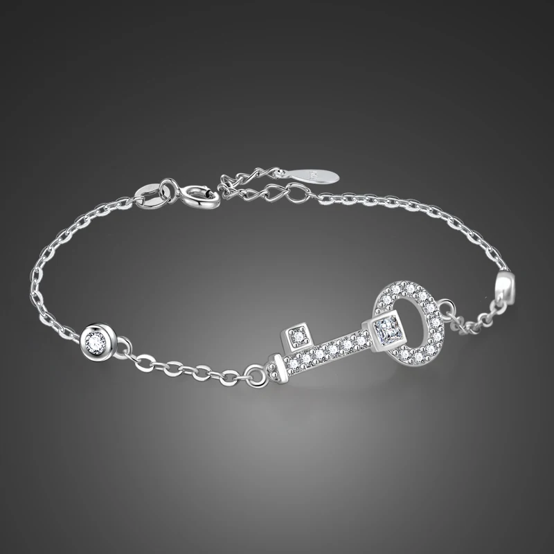 

Trendy Genuine 100% 925 sterling silver New key pendant Adjustable Charm Bracelets & Bangles For Women 19cm Fashion Jewelry gift