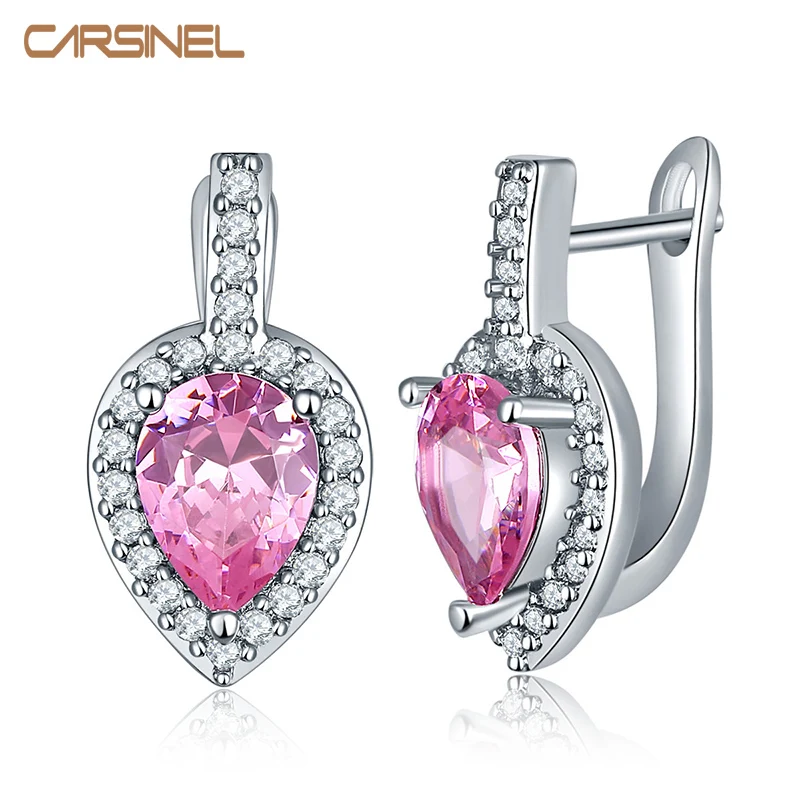 Женские серьги-кольца CARSINEL Серебристые серьги 7 цветов с фианитом класса ААА
