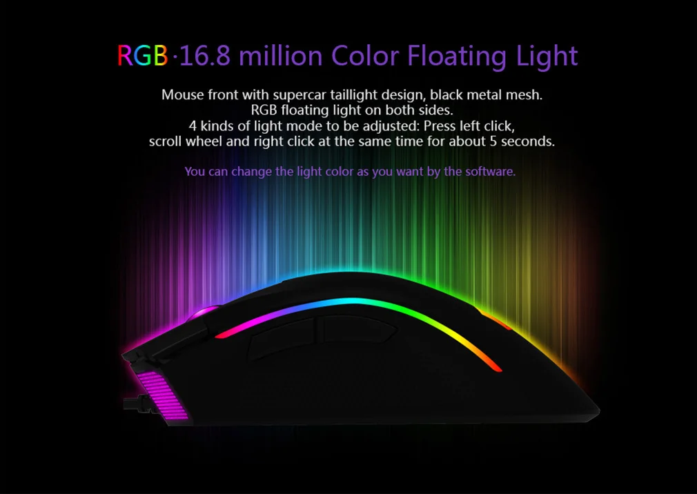 Delux M625 A3050 RGB Backlight Gaming Mouse 4000 DPI 7 Programmable Buttons USB Wired Mice For Overwatch LoL Game For PC Laptop