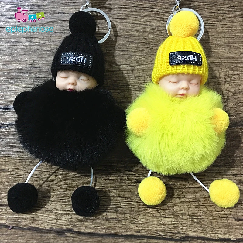 

Plush Sleep Baby With Hand Fluffy Doll Soft Toys For Girls Bag Pendant Keychain Stuffen Pom Pom Mini Dolls Key Pendant