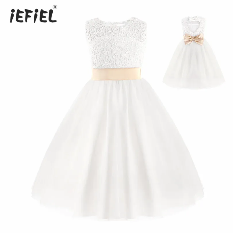 Iefiel для детей Платье для девочек с цветочным узором бальное платье Vestido летнее свадебное платье полые элегантное торжественное платье принцессы для девочек Одежда для детей