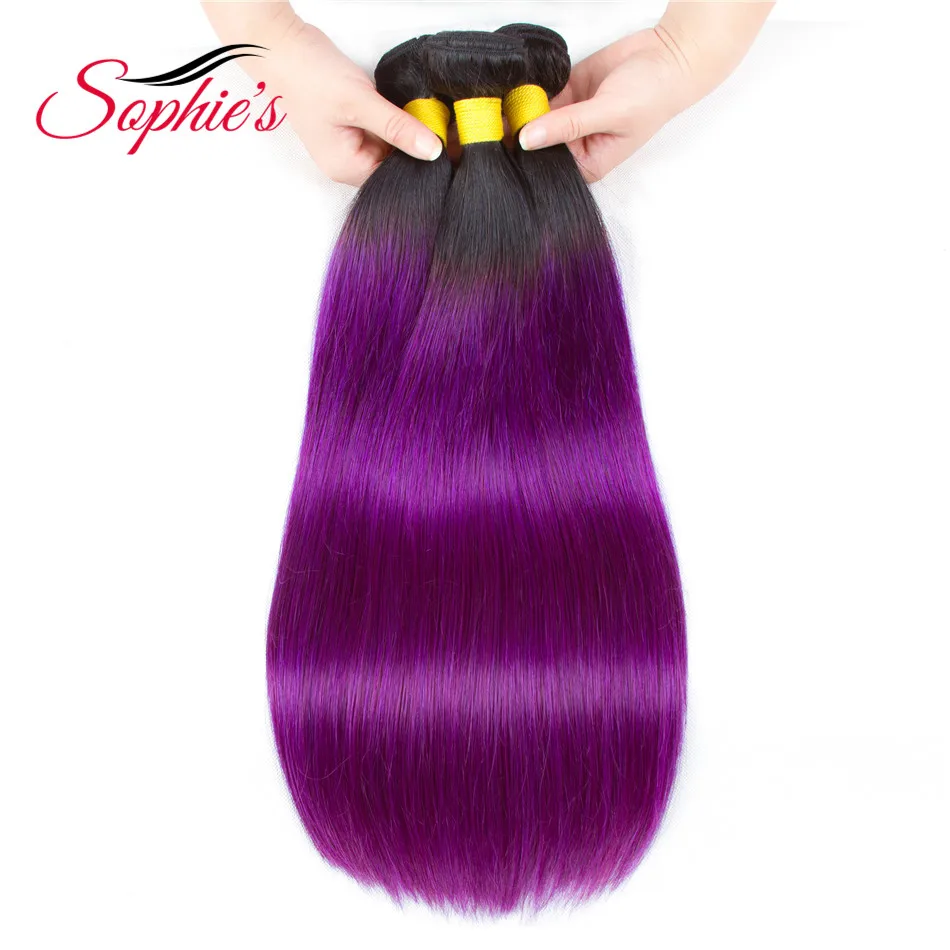 Sophie's Pre-colored Ombre Hair Bundles Weaves #T1B/Purple Color 4 Bundles Human Non-Remy Straight Brazilian Hair Extensions Sophie's Pre-colored Ombre Hair Bundles Weaves #T1B/Purple Color 4 Bundles Human Non-Remy Straight Brazilian Hair Extensions