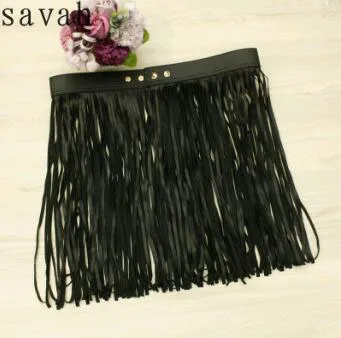Tassel 45cm Black Женский пояс, длинный пояс с кисточками, имитация кожи, персонализированная одежда, для выступлений, юбка с бахромой, аксессуары для талии, пояс - Цвет: Tassel 45cm Black