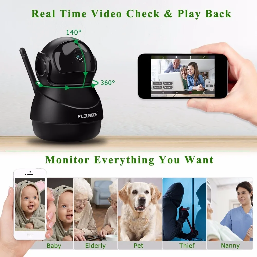  Baby Monitor Wifi 2 Vie Audio Intelligente Della Macchina Fotografica con Rilevazione di movimento 