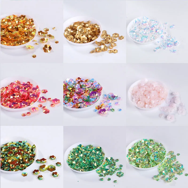 

Hot Sale 10g/Pack Mix Size Plum Flower Cup Sequins Sewing Craft/Embellishment Findings 3D Flowers Shape Sequin For Craft