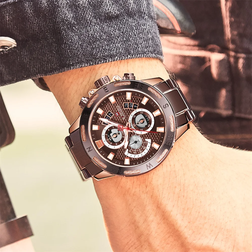 NAVIFORCE Men Watches Top Luxury Brand Waterproof Sport Wristwatch Chronograph Quartz Military Stai