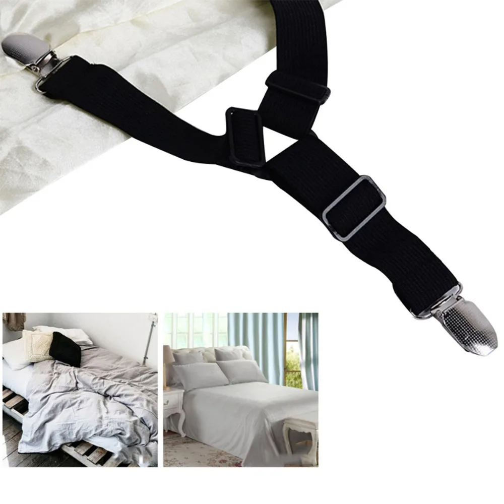 

New Adjustable 4pcs/set Triangle Bed Sheet Holder Black White Elastic Strap Fixer Sheet Smoother Fastener Gripper Clip