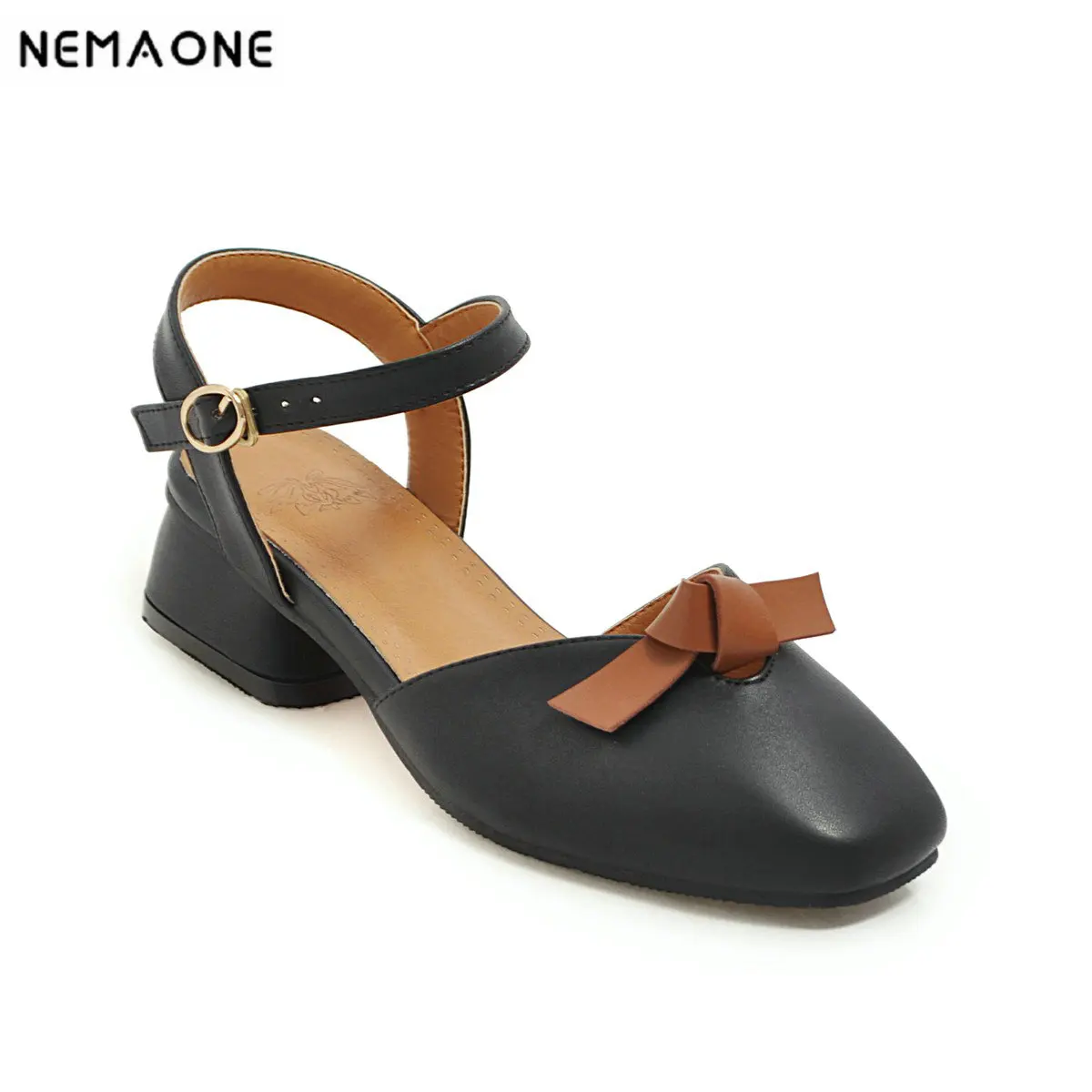 

NeMAONE 2019 New Back Strap Summer Sandals Square Heels High Quality Shoes Women Fashion Dancing Shoes size 46 47 48
