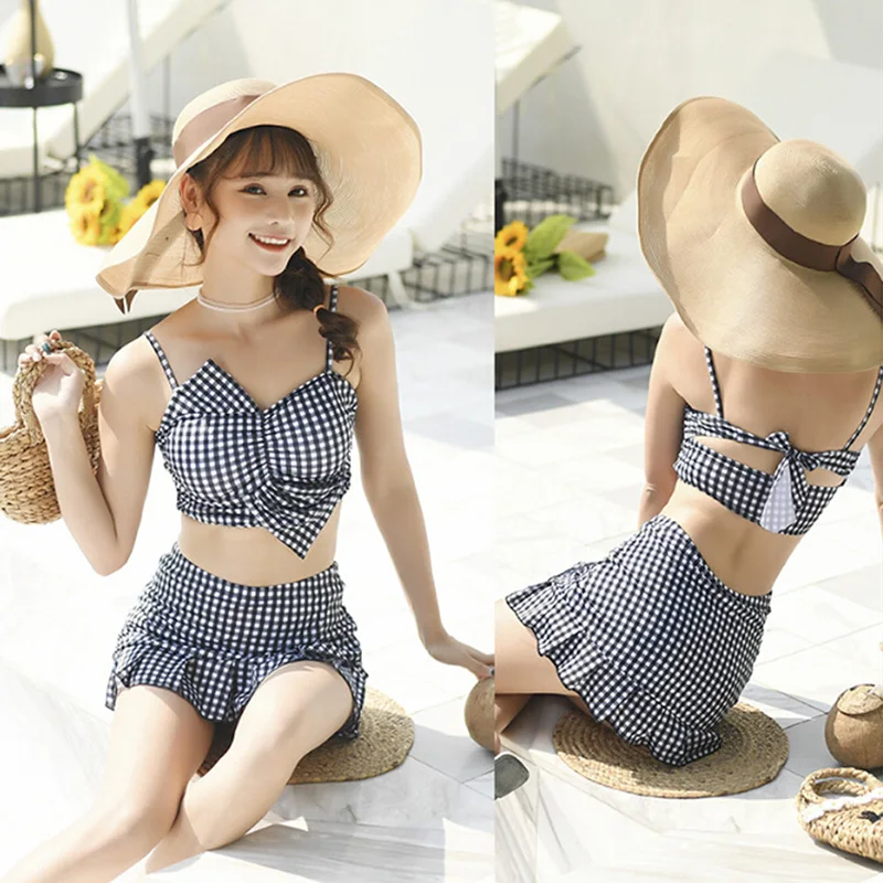 

NEW Women Sexy Plaid Bikini Push-Up Padded Off Shoulder Crop Tops+Pants Set Swimwear Bathing Suit Beachwear Summer