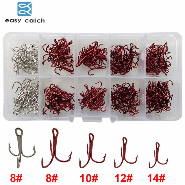 $US $11.21 Easy Catch 210pcs/set 35647 Treble Fishing Hooks Small Short Shank Round Bend Triple Hard Lure Spoo