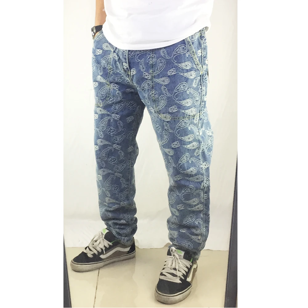

hot selling 2019 fashion high street mens flower pattern denim destroyed jeans casual pants cool wash jogger denim biker jeans