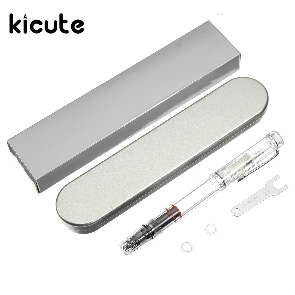 

Kicute 1pcs 0.38/0.5mm Fine Nib Transparent Piston Fountain Pen High Quality School Office Stationery Supplies for Students Gift