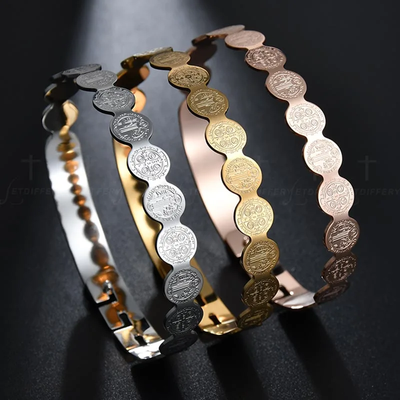 Letdiffery Шарм из нержавеющей стали крест Иисуса браслет с медалями регулируемые