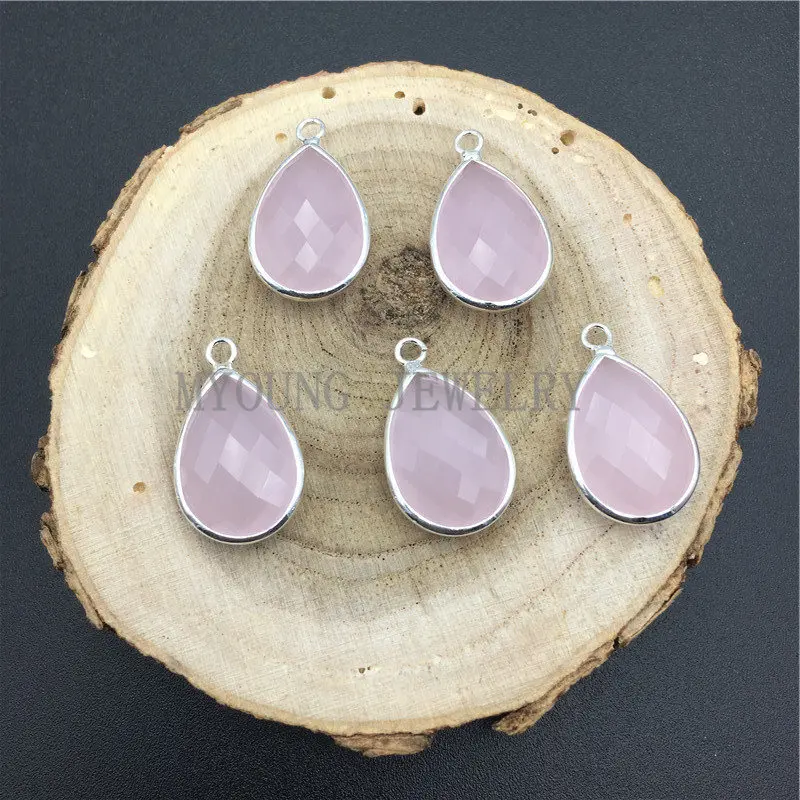 MY0636 Multi Color Faceted Teardrop Shape Glass Pendant Charm Bezel Silver Edge and Bail  (4)