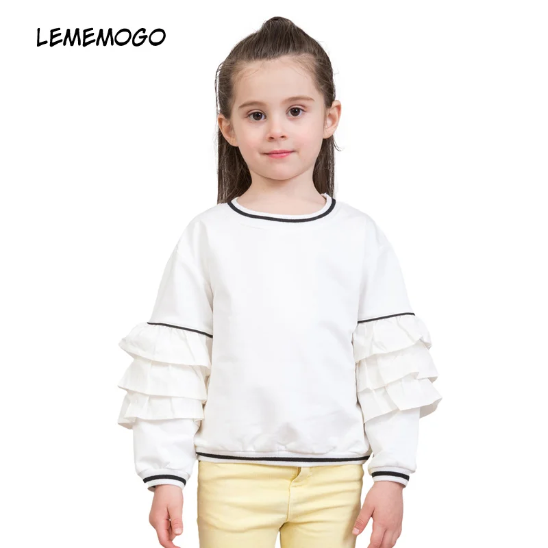 

LEMEMOGO 2018 Autumn Girl Bottoming Tops Fashion White Long sleeves Cotton Clothing Bouffancy Girl Shirts Children Clothes 3-8y