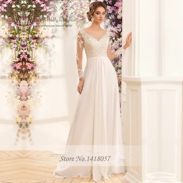 vestido de novia barato de china de manga larga de encaje de la boda