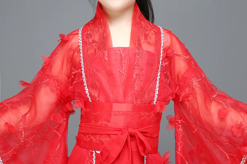 Красное платье в народном стиле для девочек в китайском стиле; костюмы для выступлений; детская сказочная одежда принцессы; Косплей; 092501