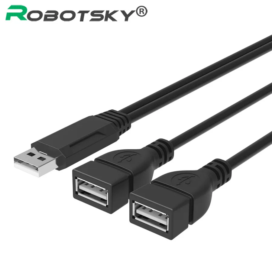 Двойной USB удлинитель A-Male до 2 A-Female Y адаптер питания кабеля конвертер USB2.0 Male To 2Dual USB Female Y Splitter зарядное устройство