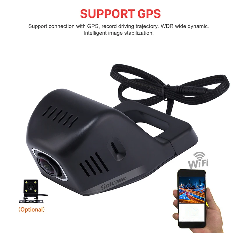 US $51.79 Seicane Universal Hidden HD 170 Degree Wide Angle Car Video Recorder WIFI GPS Trajectory Parking Monitoring with rear camera