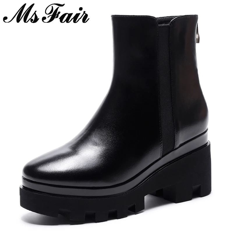 

MsFair Women Boots Fashion Platform Round Toe Ankle Boots Women Shoes 2018 Hot Selling Zipper Thick Bottom Black Boots For Girl