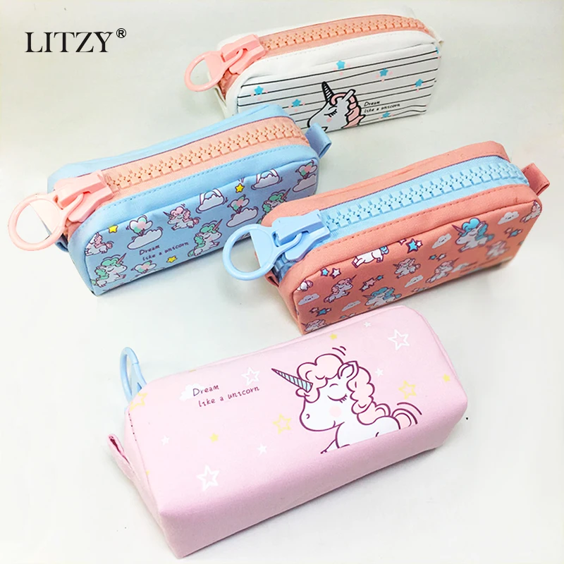 

Big Zipper Unicorn Pencil Case Big capacity Canvas School Pencil Bag Storage bag pen Pouch School Office Supplies Stationery