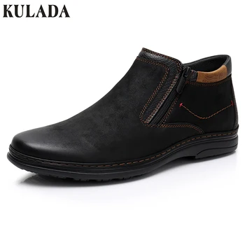 

KULADA Boots Men Spring Shoes High Quantiy Vintage Boots Men's Double Zipper Side Casual Boots Men's Walking Comfortable Shoes