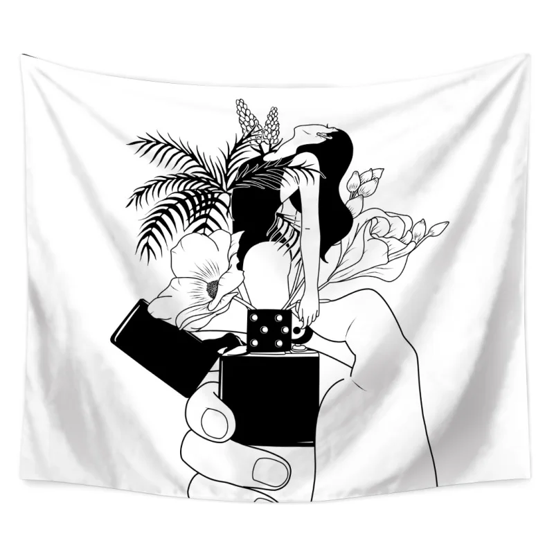 Эскиз художественный гобелен полиэфирная ткань принт Настенный Ковер домашний декор абстрактная черно-белая линия рисунок нарисованный гобелен Декор - Цвет: A2