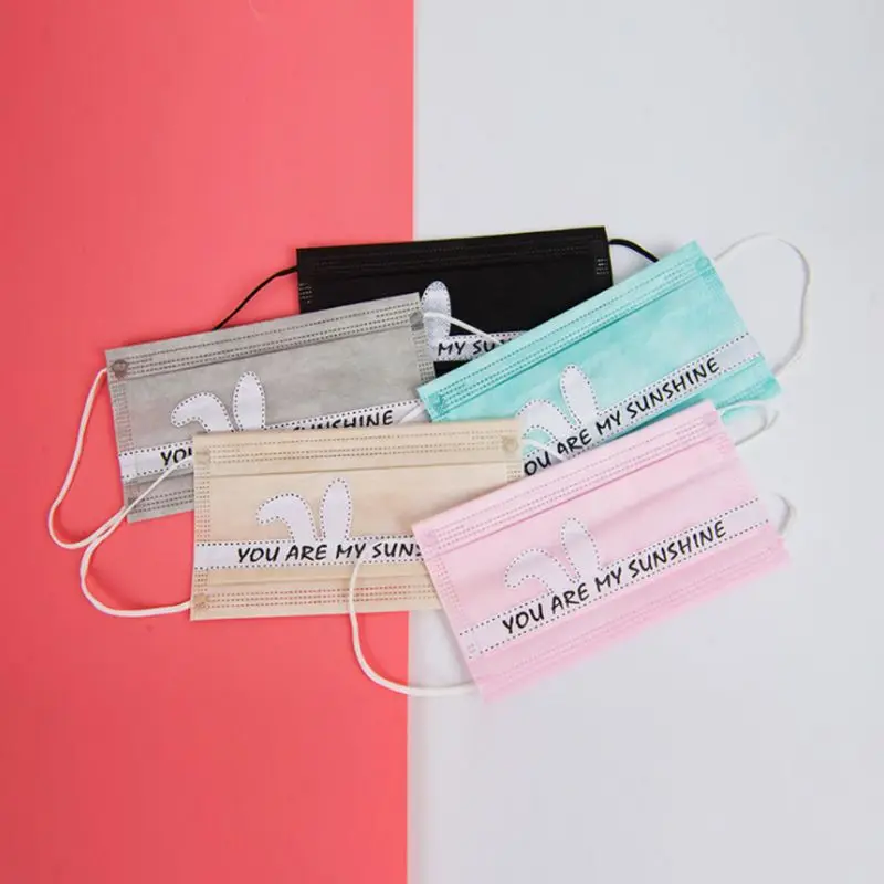 

5Pcs Cute Long Rabbit Ears Student Summer Disposable Anti-Dust Mouth Mask Candy Color Couples Outdoor Surgical Respirato