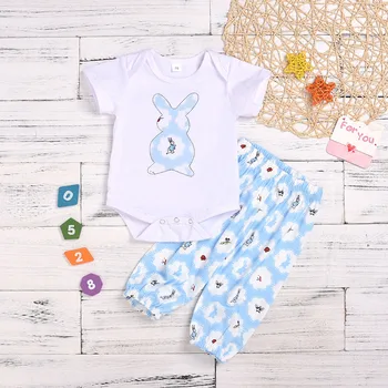 

Infant Baby Kids Girls Short Sleeve Rabbit Print Bodysuit+Pant Outfit Kız Bebek Giyim Newborn Baby Girl Fashion Lovely Clothes