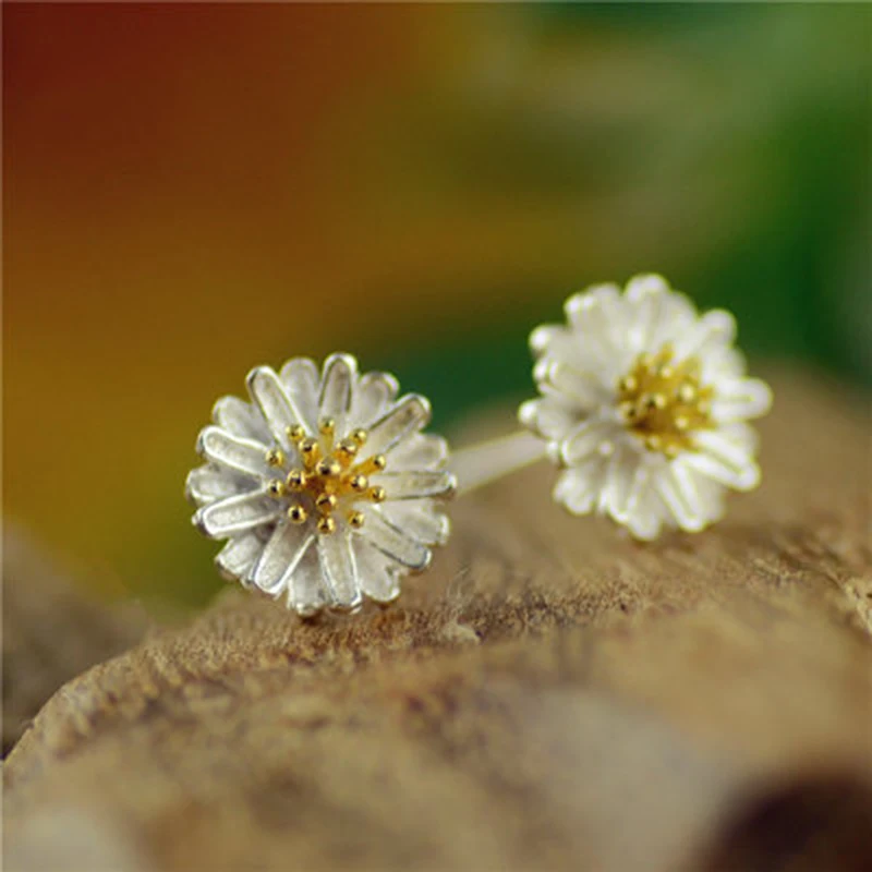 Мини-Милый Ромашка Серьги для Женщин 925 Серебро Крошечный стад 2017 Модные