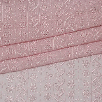 

0.5meter pink geometric silk crepe DE chine cotton and linen fabrics embroidered fabric for skirt dress 1pc= 50*100cm