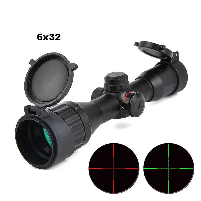 

6X32 AOE Tactical Scope Riflescopes Optics Hunting Scope Red&Green Dot Illuminated Reticle Fiber Sight Riflescope