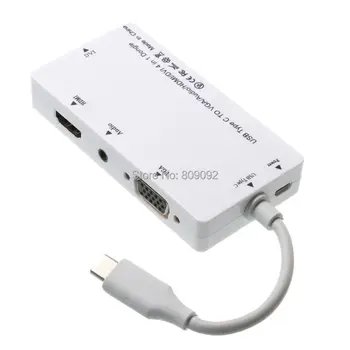 

USB 3.1 Type C to VGA HDMI DVI Audio Female 4in1 Adapter Cable Converter for MacBook 2015/2016 MacBook Pro