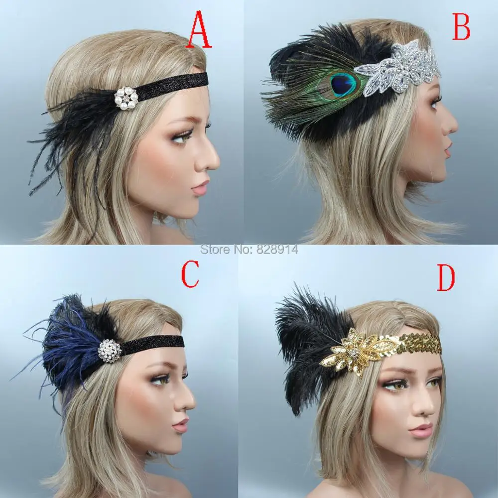 

New Arrival 1920's Gatsby Flapper Headpiece Crystal Bride Headpiece Ivory Feather Headband Bridal Crown HS10277