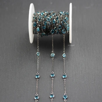 

Clear Blue Glass Faceted Coin Shape Beads,6mm,Wire Wrapped Gun Black Plated Links Copper Chains Jewelry Necklace