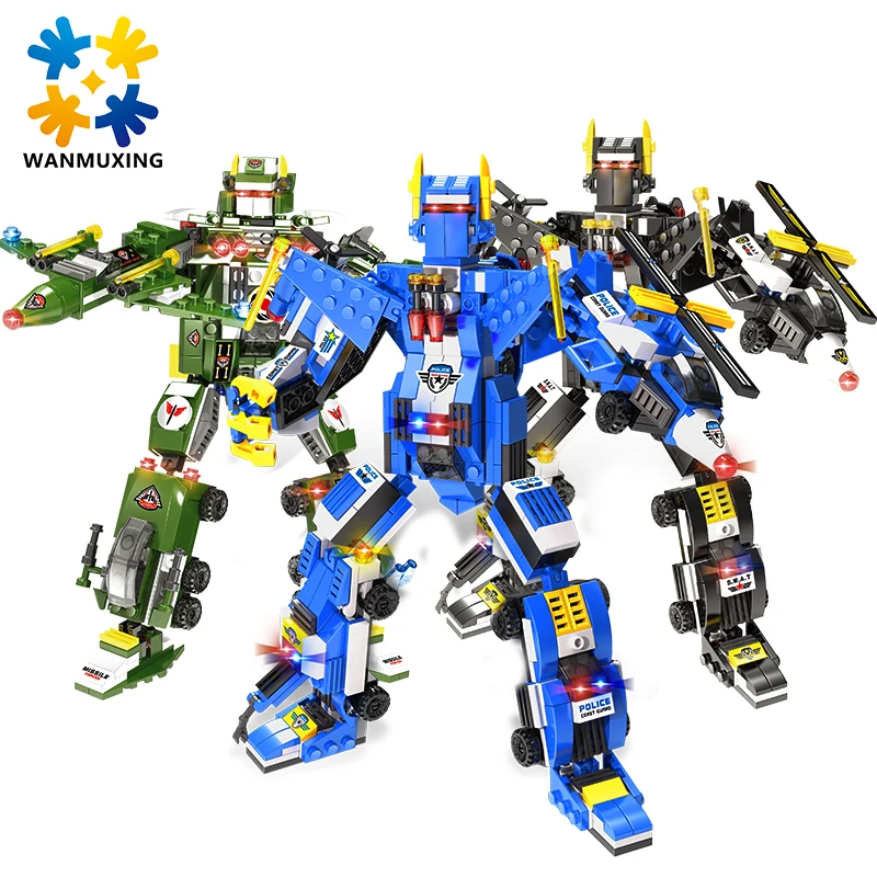 

WANMUXING 6-in-1 Military Battle Police Diamond Boys Intellectual Transformer Robot With small people Three shape choices legoed