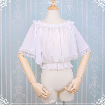 

Designed Lolita With Chiffon Shirt In Summer Cool Lace Super-immortal Middle Sleeve One-letter Collar Jacket Undercoat 2019 New