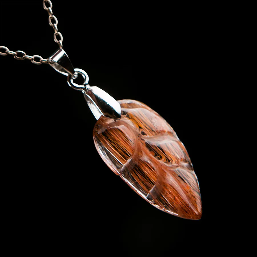 

Genuine Brazil Natural Titanium Rutilated Quartz Crystal Leaf Shape Fashion Necklace Pendant Bead