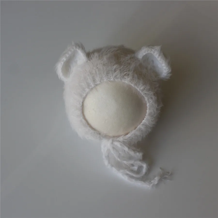Новорожденный фото реквизит для новорожденных, мохер шапочка-медвежонок новорожденный детская шапка-медвежонок ручной вязаный детский реквизит для фотосъемки - Цвет: white