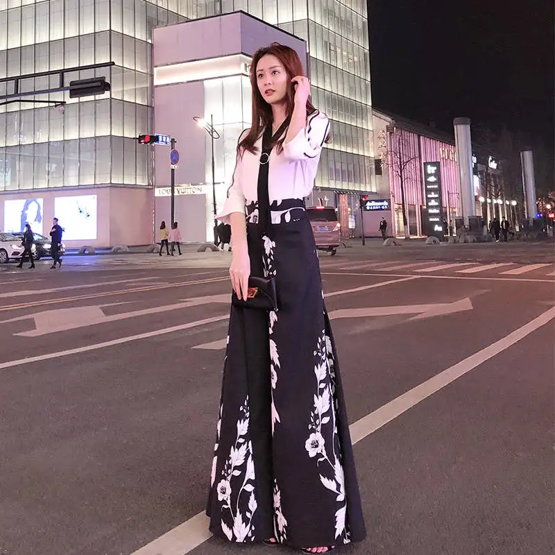 

2019 New fashion women's suit wide leg pants two sets of women's suit