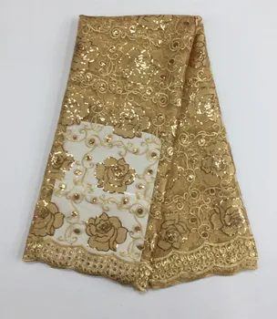 

New Designs African Swiss voile Lace Fabric with sequins Cotton African Lace Fabric in gold 5 yards/piece free shipping 16dsd6-2