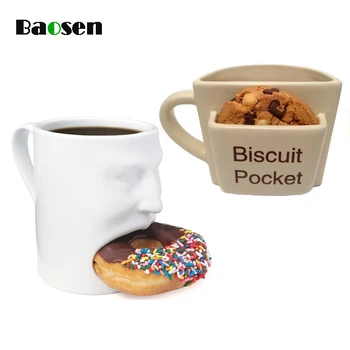 

Baosen Creative Coffee Mug With Biscuit Cookie Dessert Pocket Ceramic Mugs And Cups For Coffee Water Milk Tea Cup Drinkware